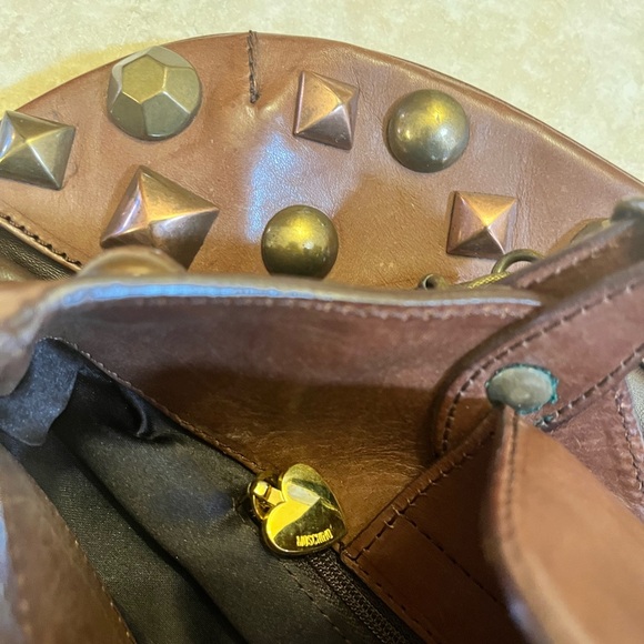 Y2K Moschino Brown Leather Embellished Chain Link Satchel - Picture 8 of 11